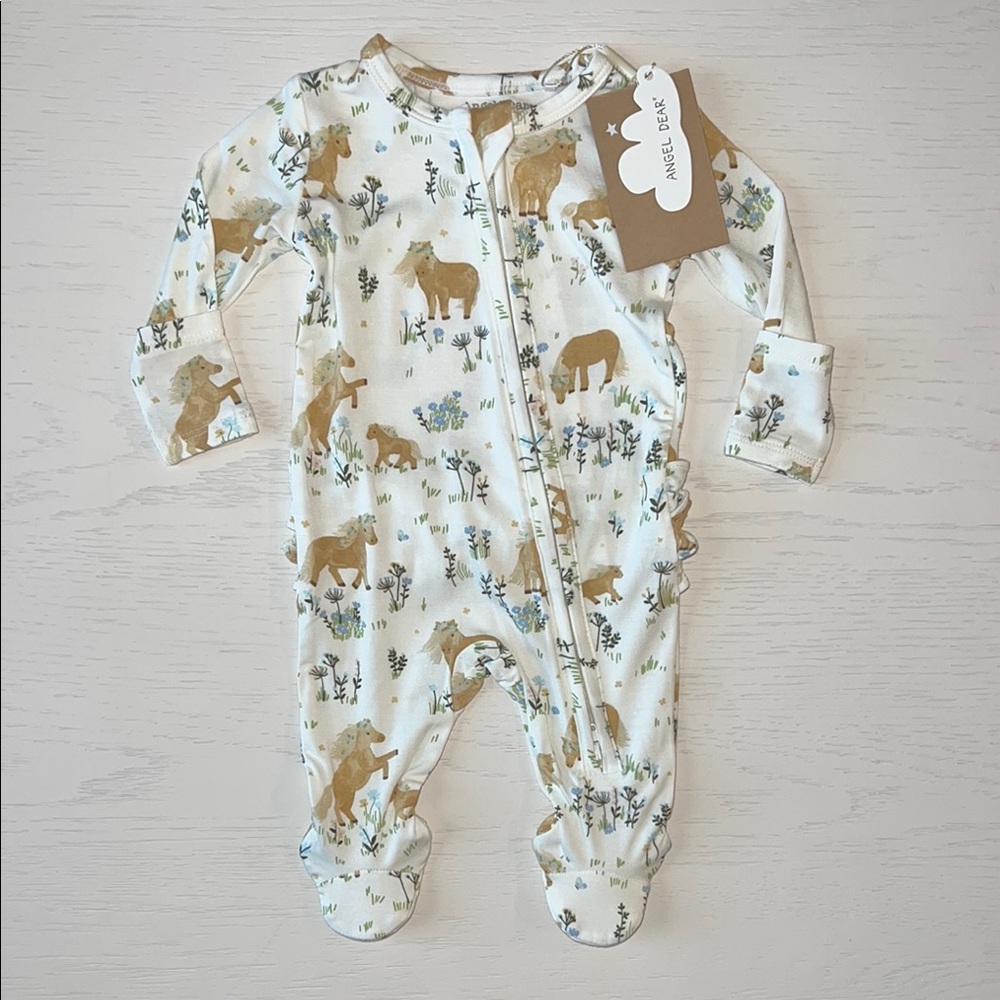 Angel Dear Bamboo Ruffle Footie Pretty Ponies Newborn 0-3 3-6 6-9 9-12 months